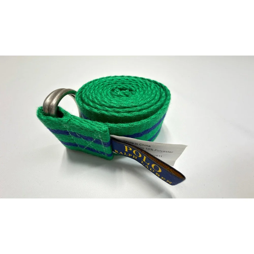 Polo Ralph Lauren Boys Size 16 Green Navy Striped D-Ring Web Belt Teens